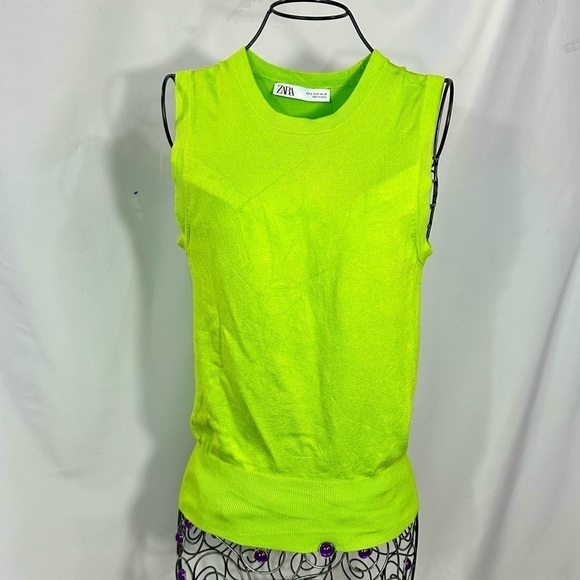 Zara neon green knit vest size S - Picture 1 of 7
